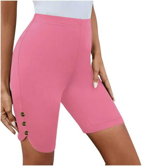 ABATAB Yoga Shorts for Women Tight Side Button Biker Shorts Solid Color High Waisted Gym Workout Athletic Running Shorts