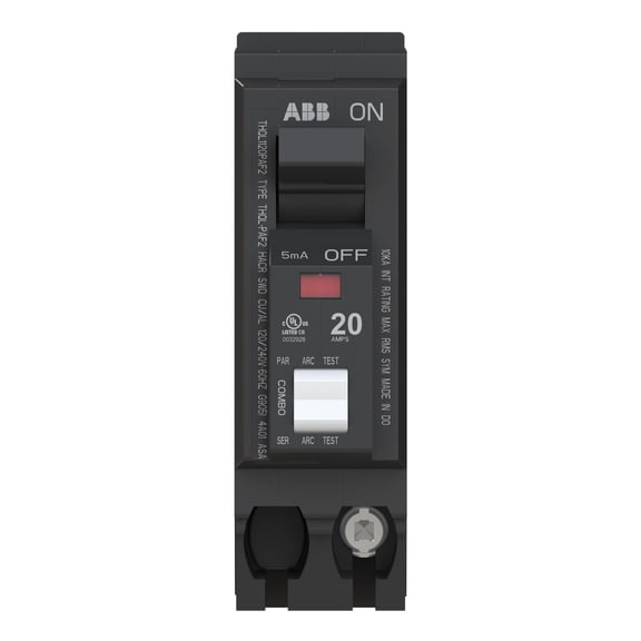 ABB Q-Line THQL1120PAF2 Arc Fault Circuit Breaker 20 Amp Single-Pole Breaker AFCI Protection 120/240 VAC 10 kAIC Interrupt Rating Plug-On Neutral Breaker for Load Centers