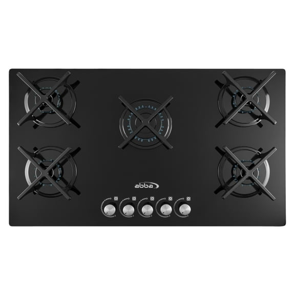 ABBA-36" 5 Burners, Gas-on-Glass Cooktop with and X Shaped Grates, Appliance for Apartment, Indoor