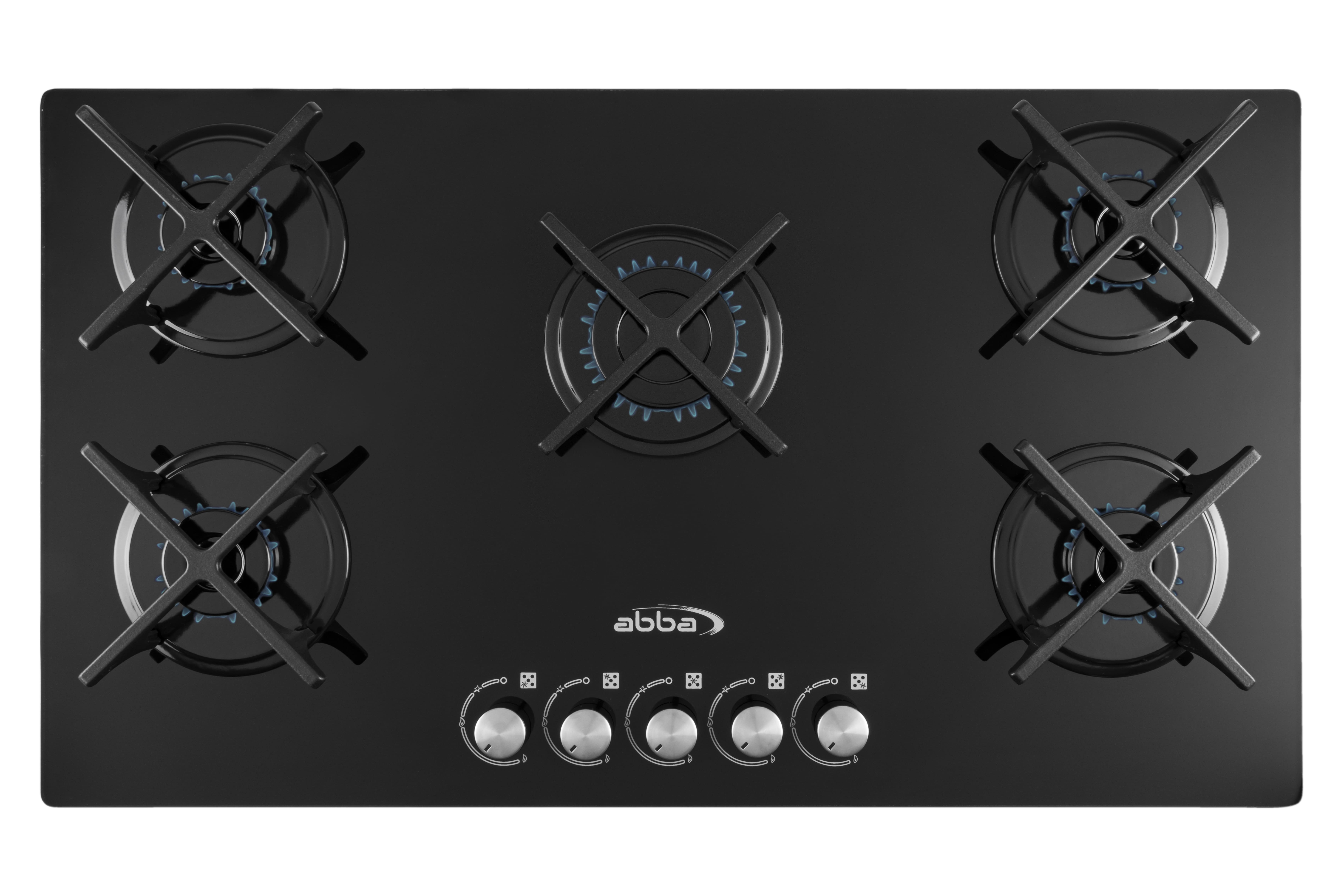 ABBA-36" 5 Burners, Gas-on-Glass Cooktop with and X Shaped Grates, Appliance for Apartment, Indoor