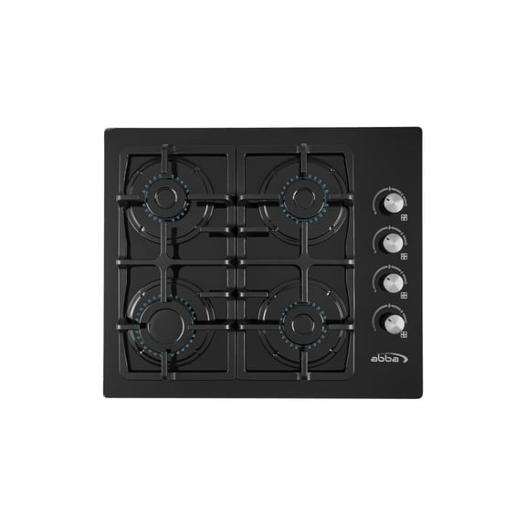 ABBA - 4 Burners Gas-on-Glass Cooktop, 24" inches, Double Grates (V5D) Appliance for Apartment, Indoor