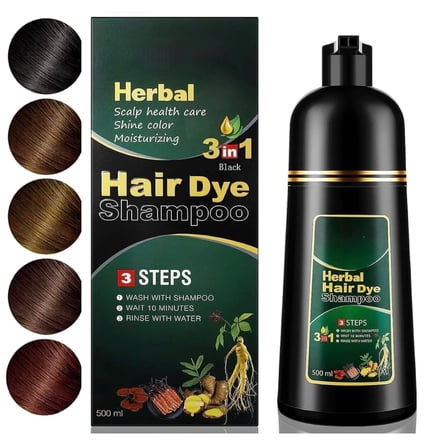 ABBASI & CO Black Hair Dye Shampoo - 3 in 1 Herbal Instant Hair Color Shampoo for Men & Women - Nourishes & Protects Hair - Grey/White Coverage Champu Para Canas Mujer 500 ML (Black)