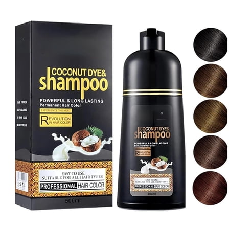 ABBASI & CO Coconut Black Hair Dye Shampoo – 3-in-1 Instant Herbal Hair Color for Men & Women – Safe for Sensitive Skin – Champú para Canas – Gray Coverage for All Hair Types (BLACK)
