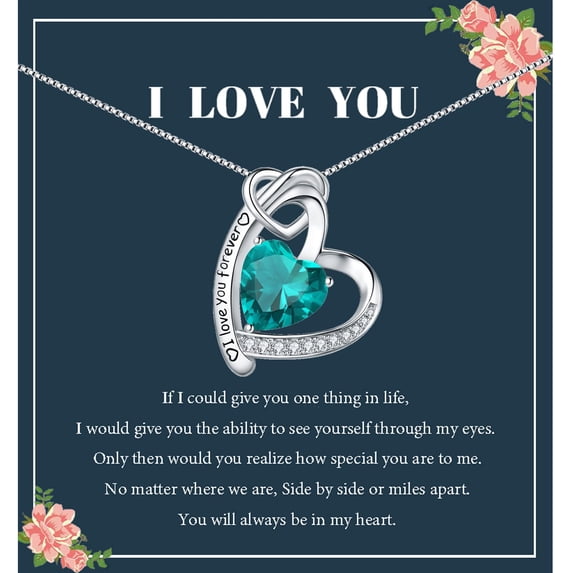 ABBGIABBW Green Necklace 925 Sterling Silver I Love You Forever Heart Pendant Necklaces Birthday Christmas Jewelry Mother Gifts for Women Mom Wife Sister Friend C87