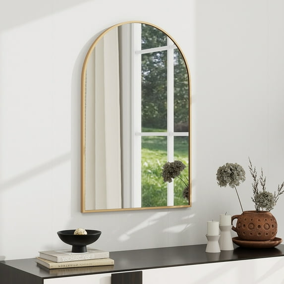 Abble Arch Bathroom Mirror Wall Mounted Vanity Mirror with Aluminum Alloy Frame Arched Mirror, Gold