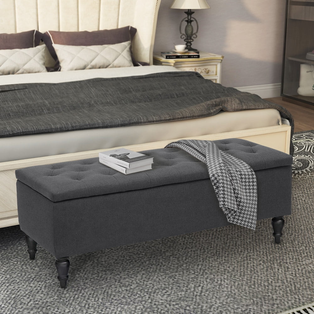 ABBLE W 45 in. x H 17.3 in. Gray Fabric Upholstered Storage Bench with Button-Tufted Seat