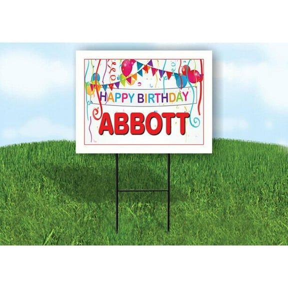 ABBOTT HAPPY BIRTHDAY BALLOONS 18 in x 24 in Yard Sign Road Sign with Stand