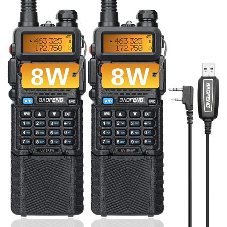 ABBREE&BAOFENG UV-5R Ham Radio Kits 8W High Power Dual Band Baofeng Radio Handheld Radio Long Range Walkie Talkie for Adult with Programming Cable etc,2pack
