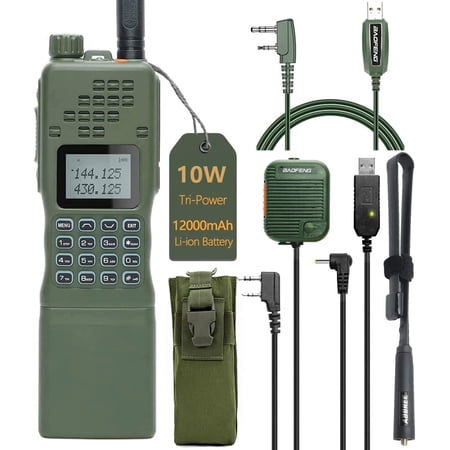 ABBREE&BaofengAR-152 10W Long Range Rechargeable Two Way Radio with AR-152 Shoulder mic,18.8 inch Tactical Foldable Antenna,USB Charger Cable,AR-152 Bag and Programming Cable Walkie Talkie Full Kit