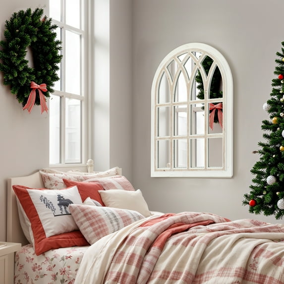 ABBSR 24.5x34.25in. Arch Decorative Wall Mirror Has Wooden Frame,Farmhouse Window Mirror for Vanity Bathroom