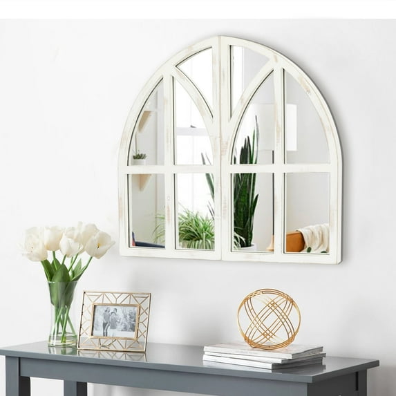 ABBSR 27in. Arch Wall Mirror,2 Pack White Windows Mirrors Have Frame for Home Decor,Style B