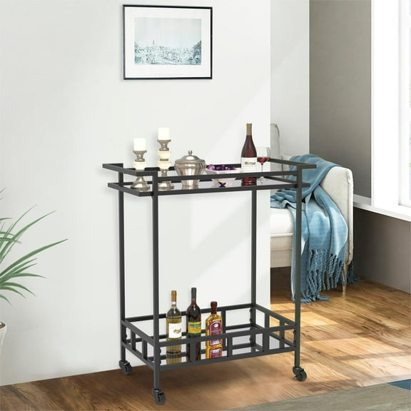 ABBSR 31.5in. H Black Kitchen Bar Cart,2-Tires Metal Serving Storage Carts with Spinner Wheels
