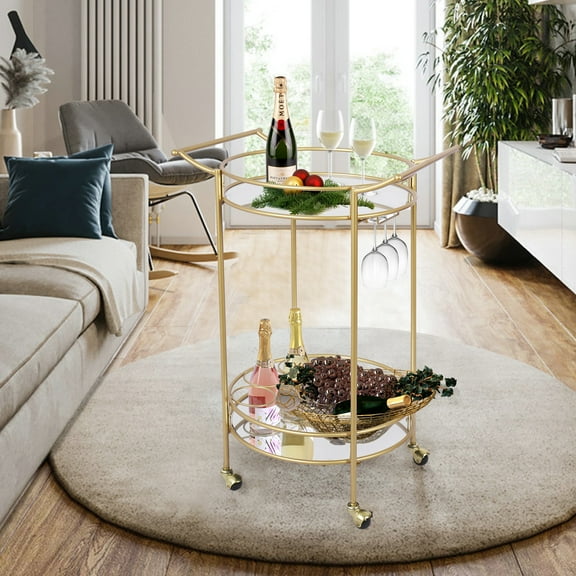 ABBSR 33in. Tall Round Rolling Kitchen Bar Cart,Mobile Wine Rack Storage Cart,Serving Coffe Shelf for Party