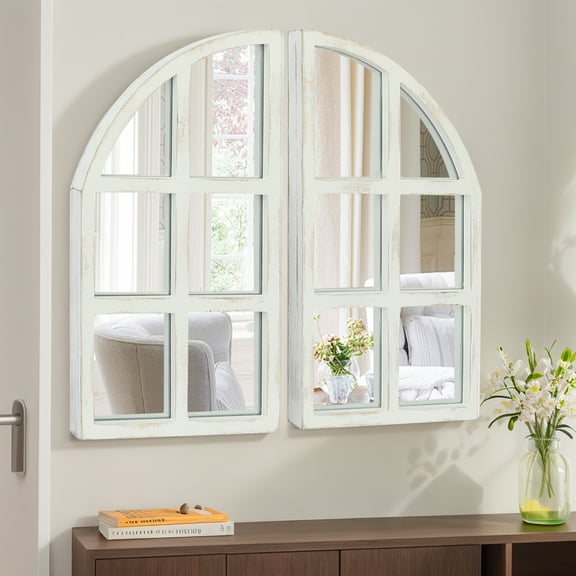 ABBSR White Arch Wall Mirrors,2 Pack Vintage Decor Window Mirror for Art Exhibitions,Office,A