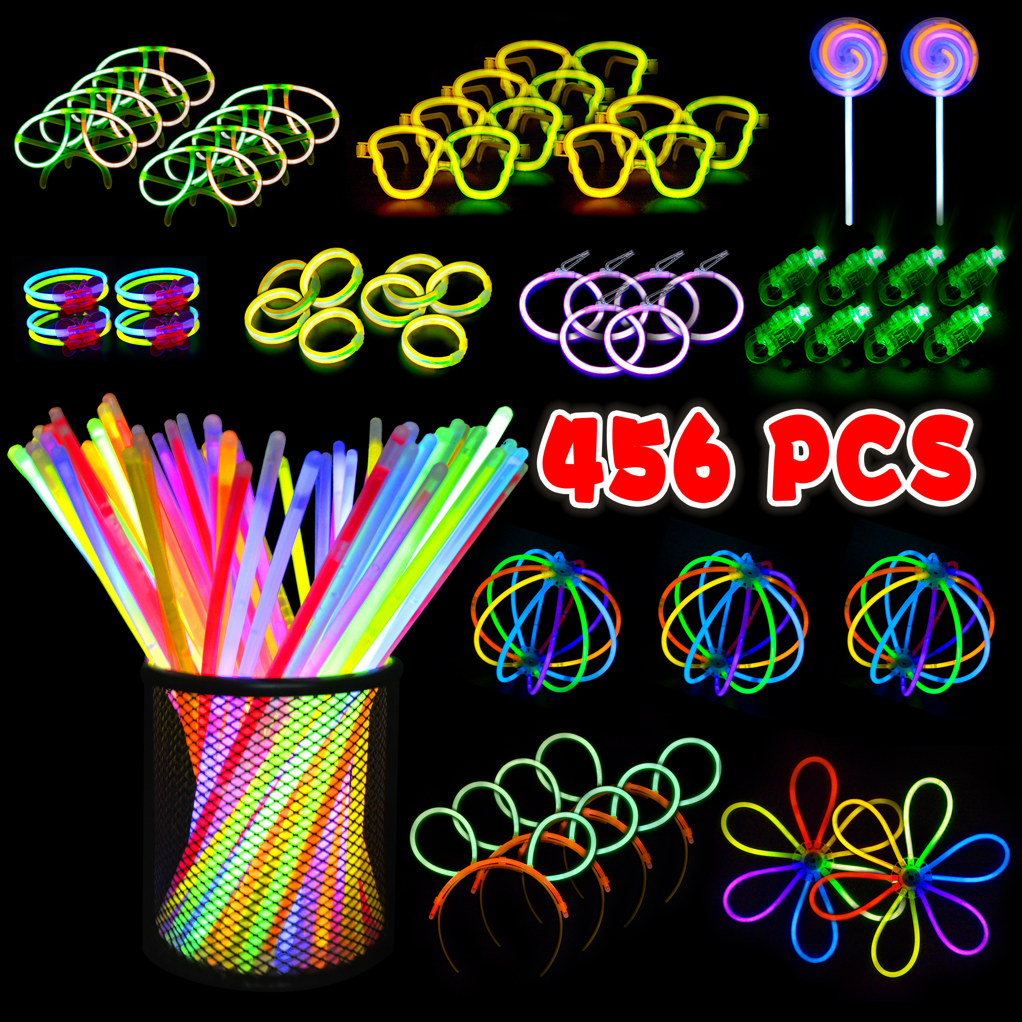 ABC 456 Pcs Glow Sticks Bulk Halloween Birthday Party Concert Pack Gifts  Ultra Bright Glow in The Dark 7 Colors Neon Party Supplies Basket Stuffers  Glow Bracelet with Connectors for Kids Adults 