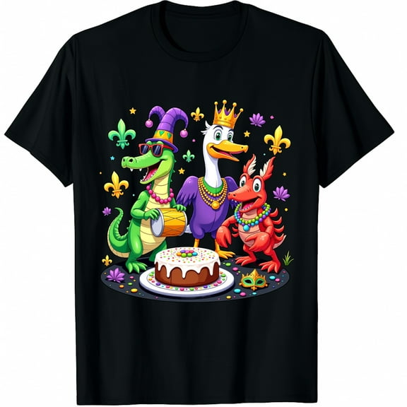 ABC Alligator Brown Pelican Crawfish Louisiana Mardi Gras Graphic Black T-Shirt for Men and Women
