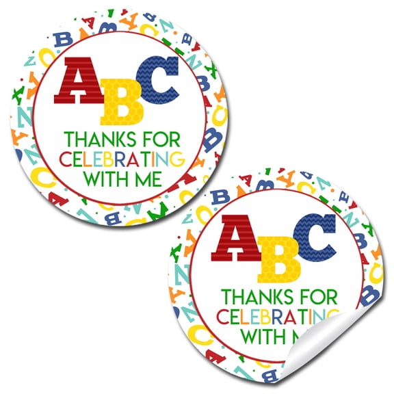 ABC Alphabet Birthday Party Stickers 40 Pack  2" Round Circle Labels  Party Favors, Goodie Bag Labels, Envelope Seals, Cupcake Toppers & Thank You Stickers by Amanda Creation