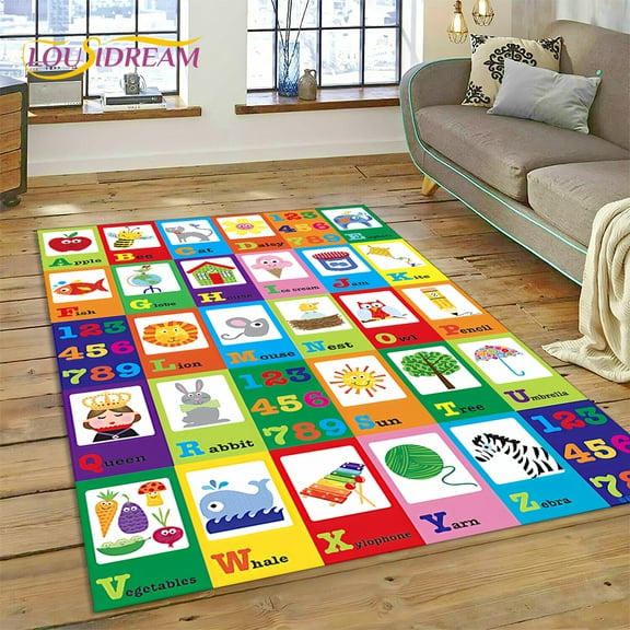ABC Alphabet Children Crawling Early Eduion Cartoon Kids Playroom Area Rug Carpet for Living Room Bedroom Sofa Non-slip Mat