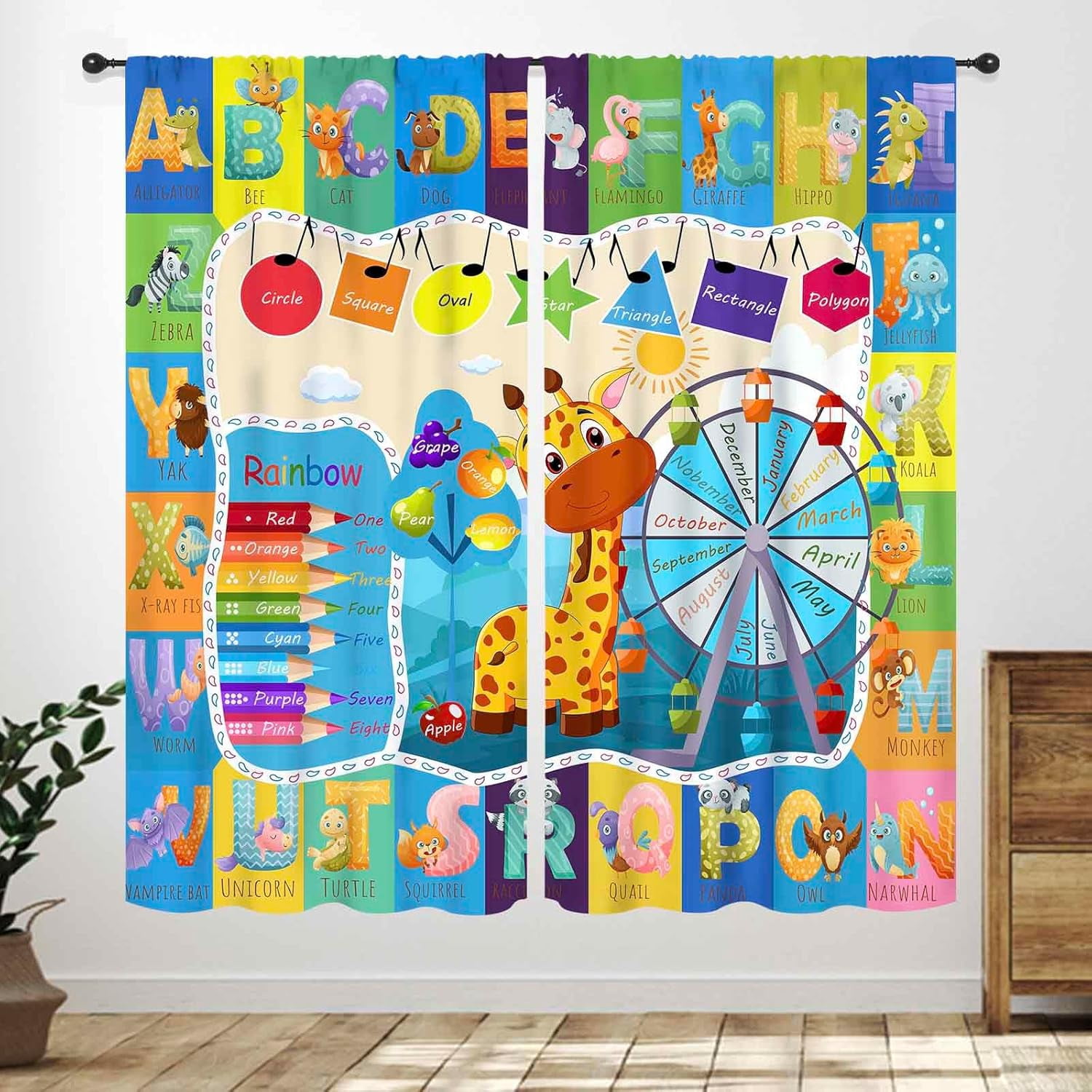 ABC Alphabet Curtains for Kids Bedroom,Learning Educational Tools Cute ...