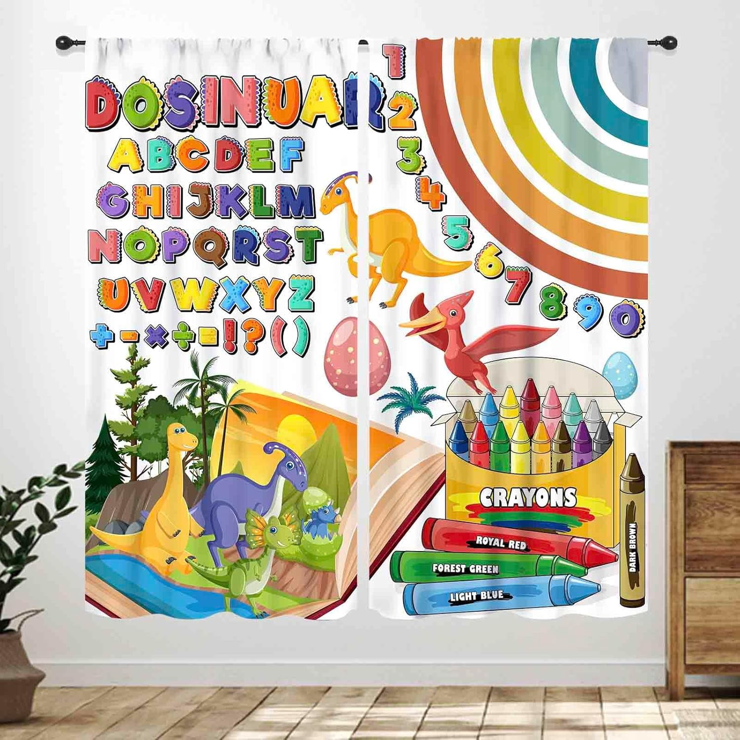 ABC Alphabet Curtains for Kids Room,Cartoon Colorful Dinosaur School ...