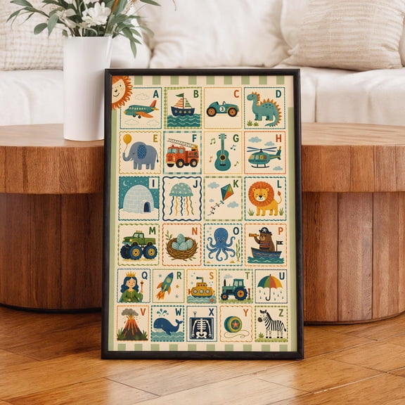 ABC Alphabet Nursery Learning Typography Wall Art Decor Unframed Paper Print