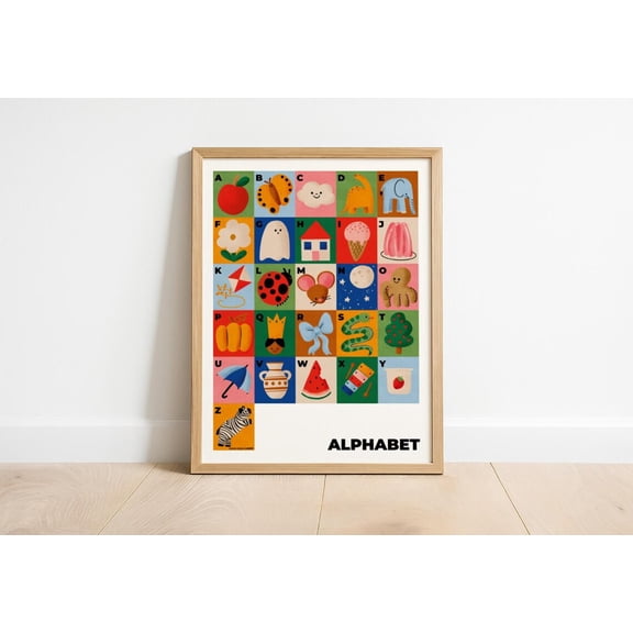 ABC Alphabet Poster, Colorful Nursery Wall Art, Unframed Paper Poster 8x10in