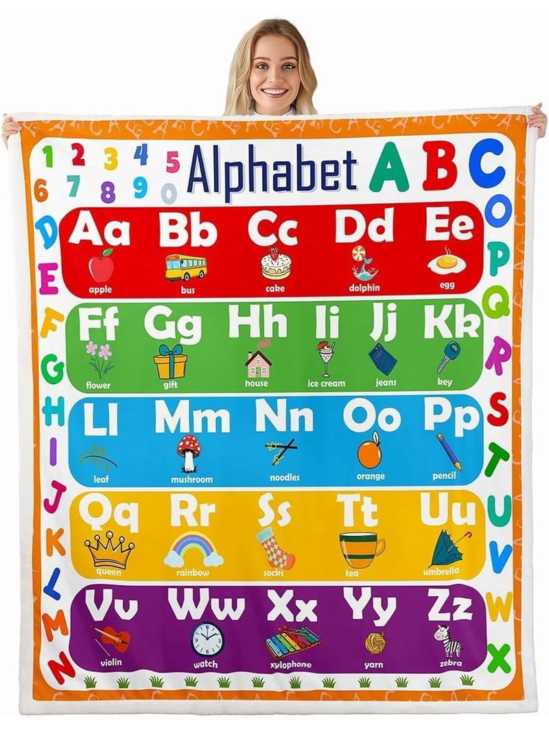 ABC Alphabet Sherpa Learning Alphabet Fleece Throw for Kids & Toddlers ...