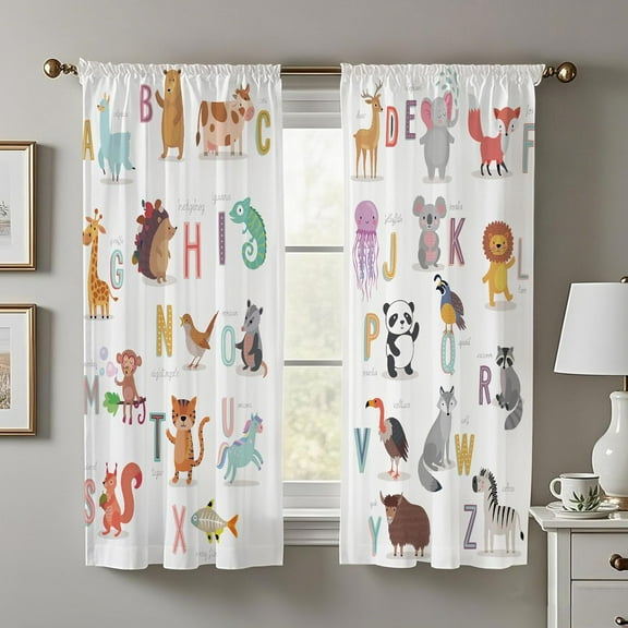 ABC Animal Curtains 42x63 Inch Cute Colorful Alphabet Kids Bedroom Classroom Print Curtains Boy Girls Playroom Nursery Children Toddler Small Short Curtains 2 Panels Window Treatment Drapes
