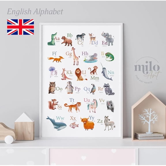 ABC Animal Montessori Wall Art Print, Unframed Paper Poster 8x10in