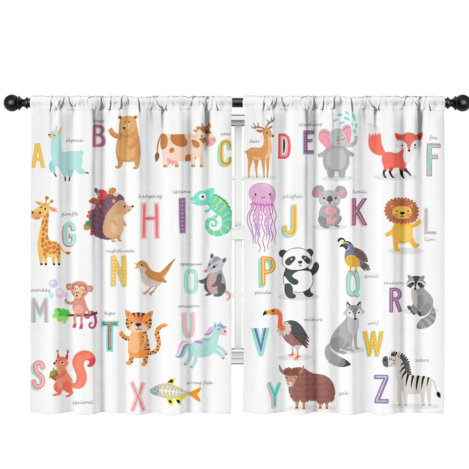 ABC Animal Window Curtains, Alphabet Learning Drapes 42 x 63 Inch Set ...