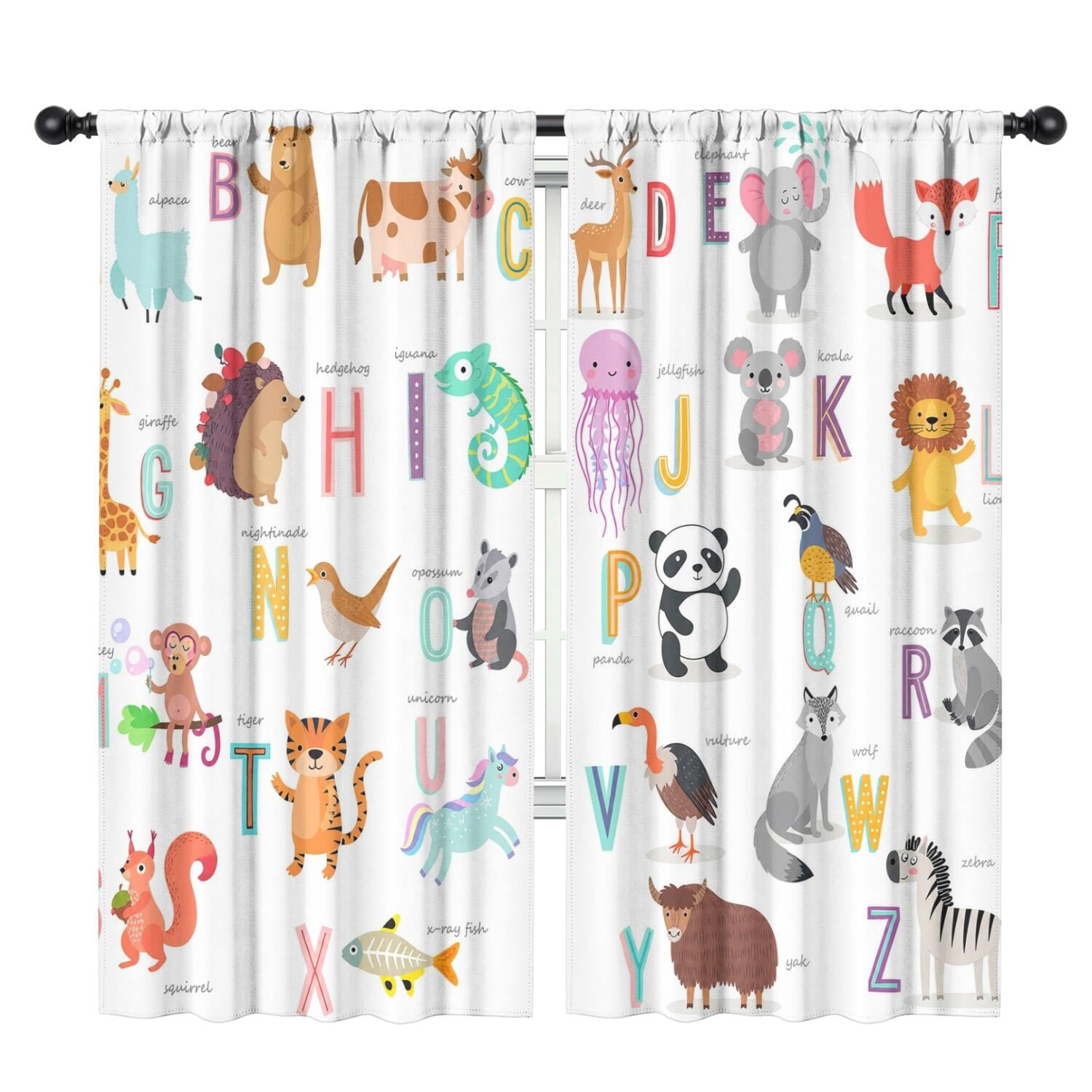 ABC Animal Window Curtains, Alphabet Learning Drapes 42 x 84 Inch Set ...