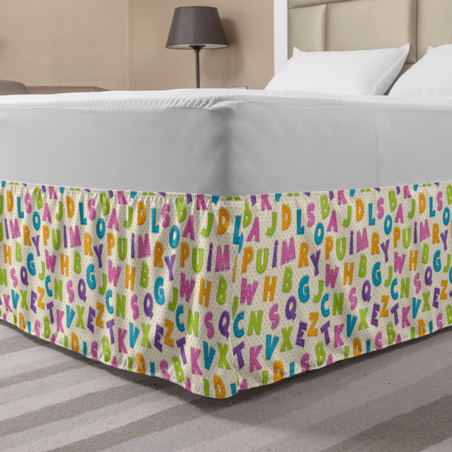 ABC Bed Skirt, Funny Letters in Lively Colors Cartoon Style ABC ...