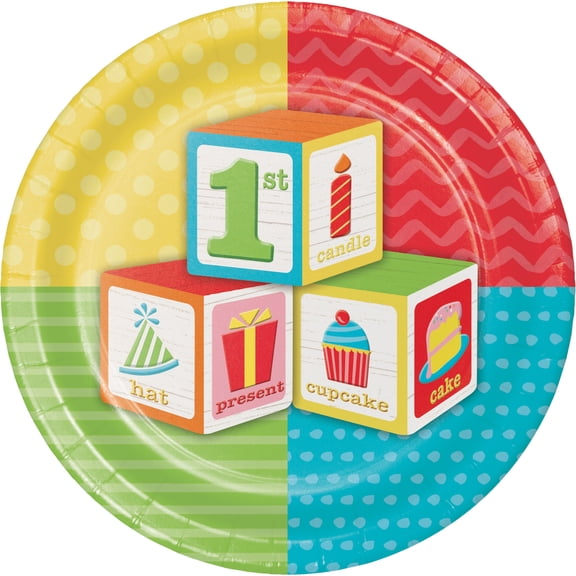 ABC Blocks 1st Birthday Dessert Plates, 8 pk