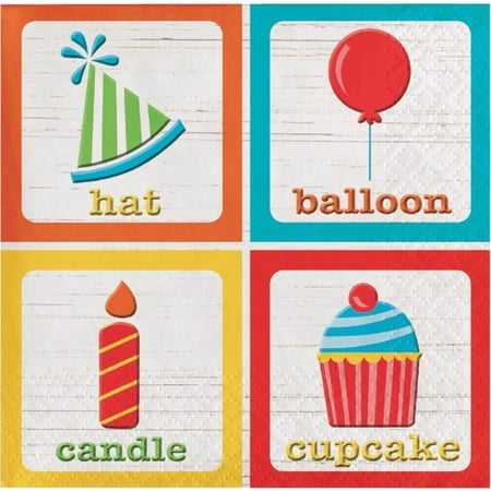 ABC Blocks Birthday Beverage Napkins, 16 pk