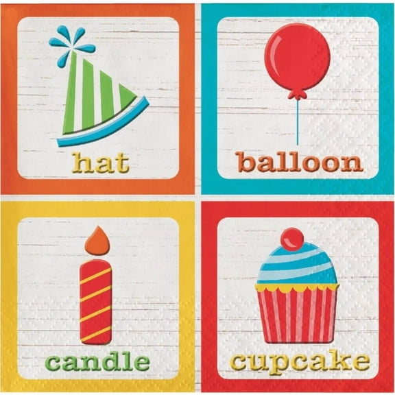 ABC Blocks Birthday Beverage Napkins, 16 pk