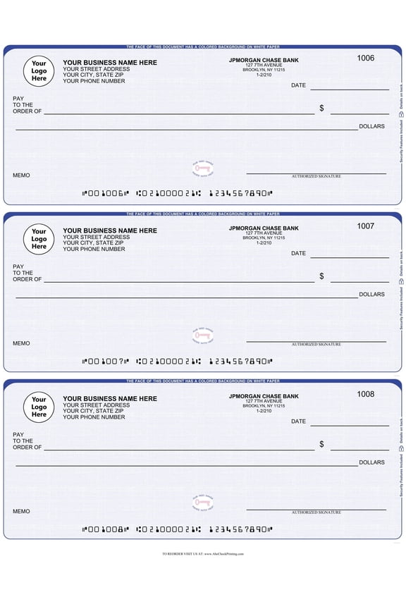 ABC Business Checks Compatible w/Quick Books, 3 On A Page, 300 Checks (Linen Blue)