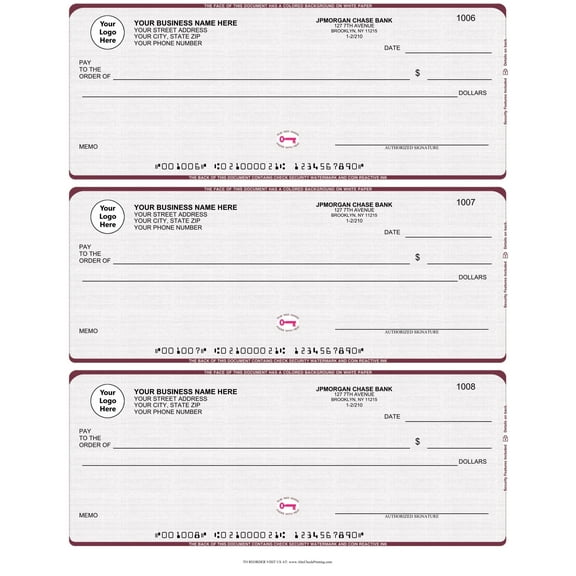 ABC Business Checks Compatible w/Quick Books, 3 On A Page, 300 Checks (Linen Red)
