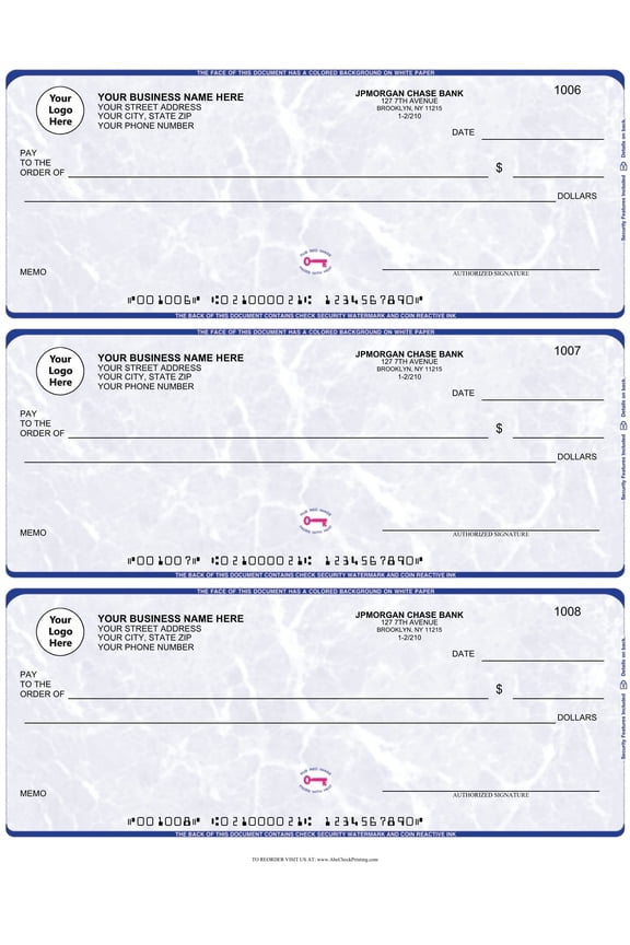 ABC Business Checks Compatible w/Quick Books, 3 On A Page, 300 Checks (Marble Blue)