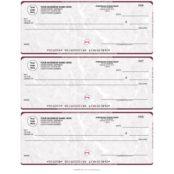 ABC Business Checks Compatible w/Quick Books, 3 On a Page, 300 Checks (Marble Red)