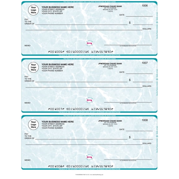 ABC Business Checks Compatible w/Quick Books, 3 On A Page, 300 Checks (Marble Teal)