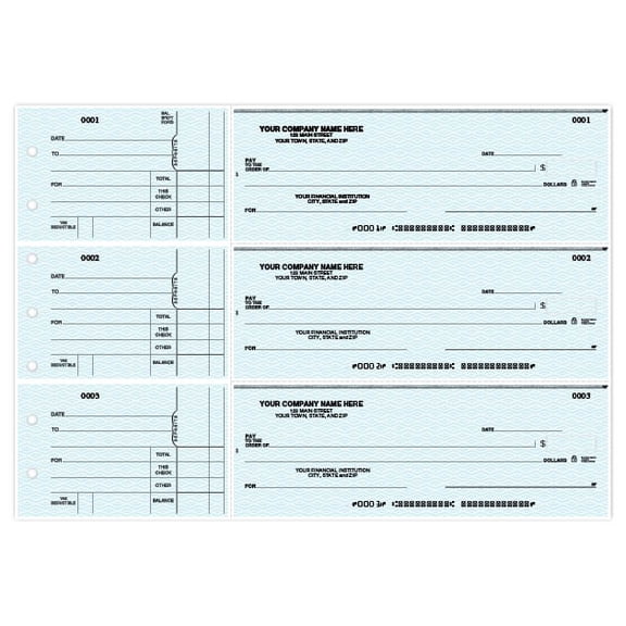 ABC Business Size Checks, 3-On-A-Page with Side-Tear Vouchers (Blue Safety, 250)