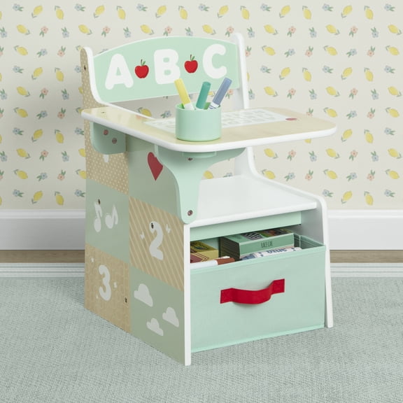 Delta Children ABC Alphabet Chair Desk with Storage Bin, Natural & Sage Green