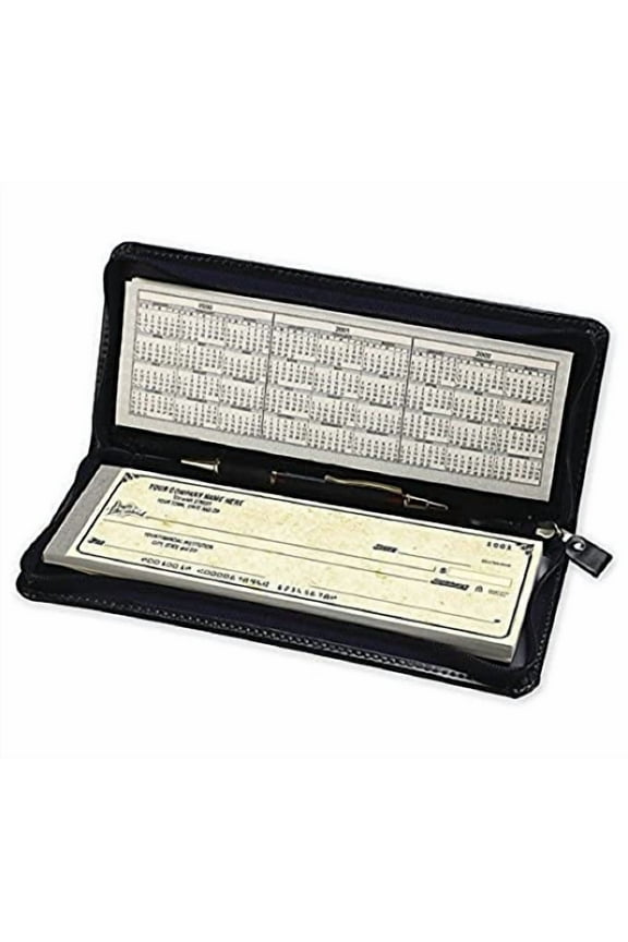ABC Checkbook Cover for Business Checks Portfolio Zippered - Leather-look - For Traveler Checks, 9 3/4 x 4 (Black)