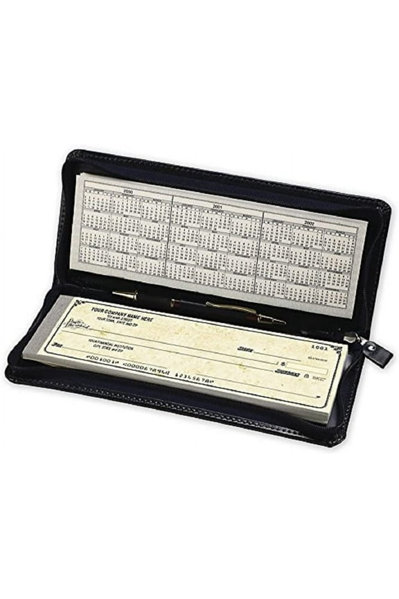 ABC Checkbook Cover for Business Checks Portfolio Zippered - Leather-look - For Traveler Checks, 9 3/4 x 4 (Black)