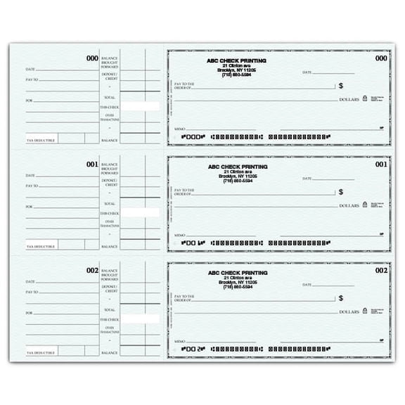 ABC Compact Size Checks, 3-on-a-page with Side-tear Vouchers, Blue Safety, 500 Checks (167 Sheets)