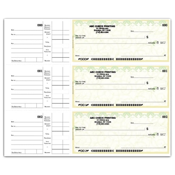 ABC Compact Size Checks, 3-on-a-page with side-tear vouchers, Cypress, 1000 count, [334 sheets]
