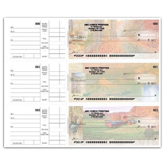 ABC Compact Size Checks, 3-On-A-Page with Side-Tear Vouchers, Scenic Americana Design, 167 Sheets (500 Checks)