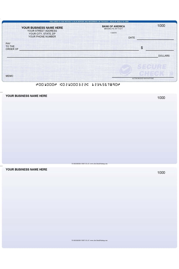 ABC Brand Computer Checks Compatible w/QuickBooks, Checks on Top, Blue Linen, 100 Sheets