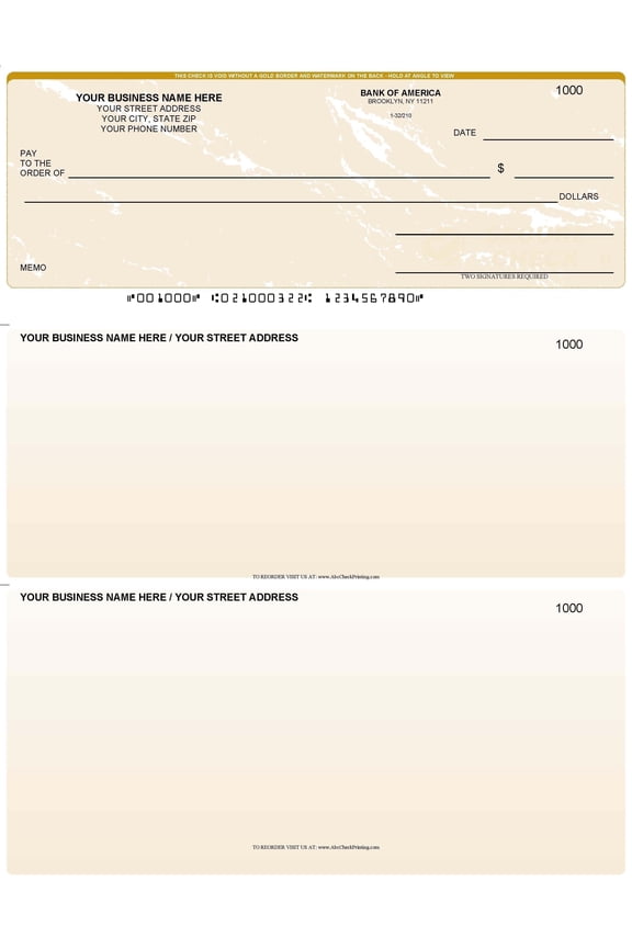 ABC Computer Checks, Standard Business Format, Top Check Style, Compatible with QuickBooks, Marble Gold (250 Sheets)