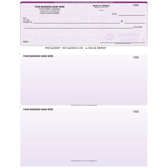 ABC Computer Checks, Standard Business Format, Top Check Style, Compatible with QuickBooks, Purple Linen (250 Sheets)